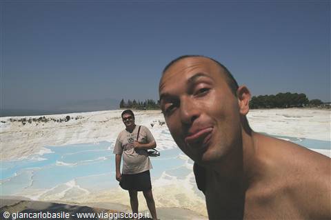 Selfie on the white travertine terraces of Pamukkale