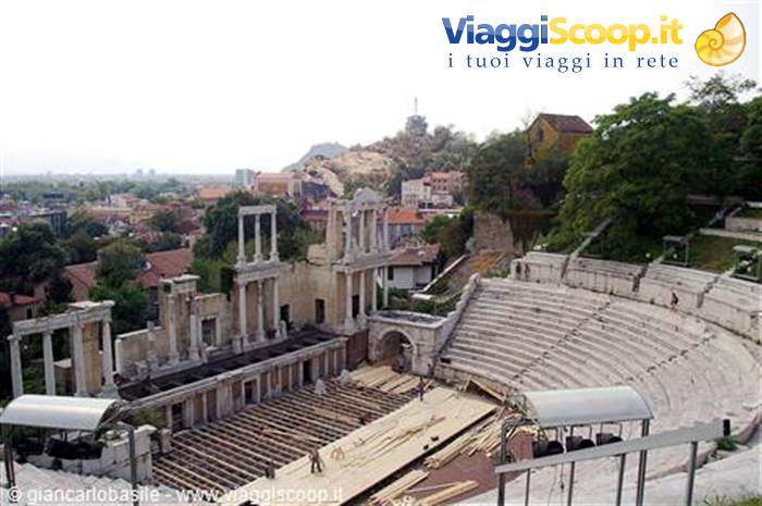 Roman theatre of Philippopolis in Plovdiv, marble tiers and stage under restoration
