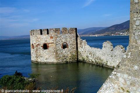 Stone tower of Golubac fortress overlooking the Danube river
