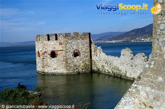 Stone tower of Golubac fortress overlooking the Danube river