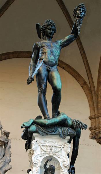 Cellini's bronze Perseus holding Medusa's head, Loggia dei Lanzi, Florence