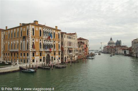 Colorful palaces along Venice's Grand Canal, with Santa Maria della Salute basilica in the background